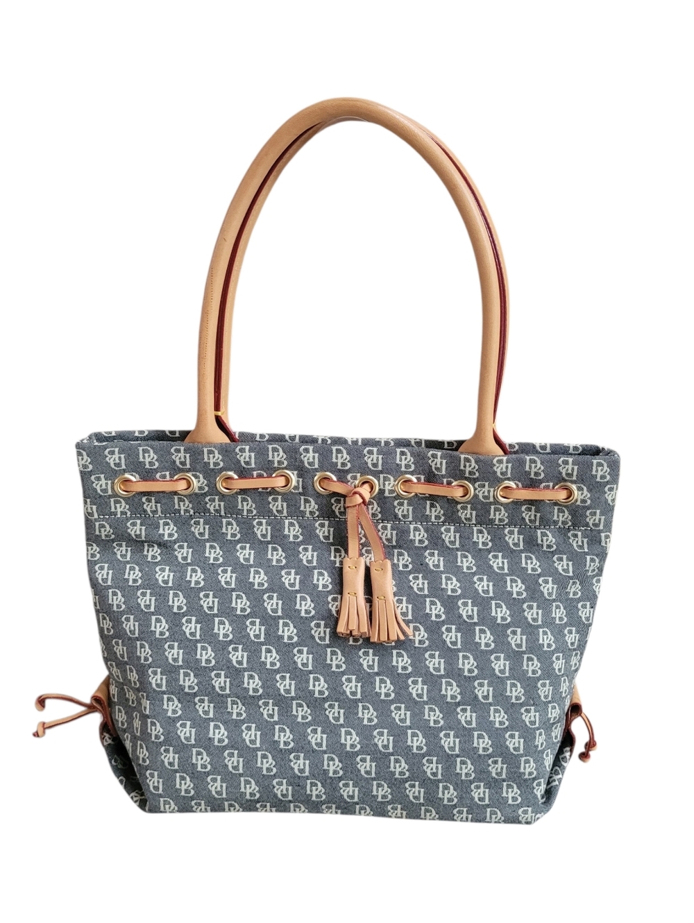 Gray Dooney & Bourke Y2K Signature Logo Leather Canvas Tassel Tote *Rare*